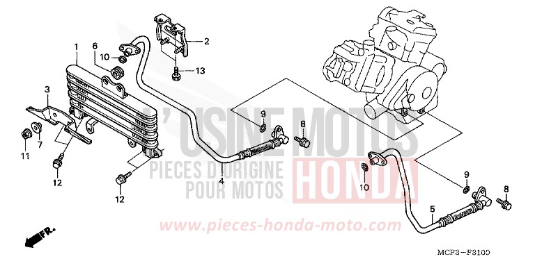 REFROIDISSEUR D'HUILE (VTR1000SPY/1) de VTR1000 SP-1 ACCURATE SILVER METALLIC (NH146) 2001